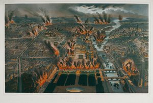 Kommunen: Paris brinner under natten mellan den 24 och 25 maj 1871 ... (gravyr)