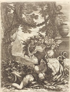Faun som omfamnar en Bacchante av Michel Dorigny