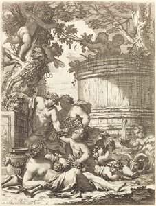Putti med vindruvor och en sittande Bacchante av Michel Dorigny