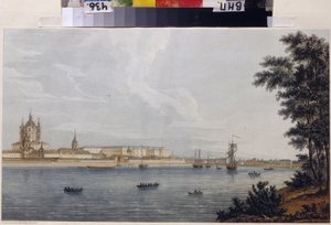 Smolny-klostret i Sankt Petersburg. Verk av Michel Francois Damam-Demartrait (Damam Demartrait) (1763-1827), gravyr och akvarell