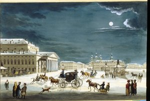 Le theater imperial Bolshoi Kamenny a Saint Petersburg (The Saint Petersburg Imperial Bolshoi Kamenny Theatre). Verk av Michel Francois Damam Demartrait (1763-1827), gravyr mise en couleur a l