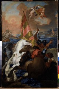 Invånarna i Aix räddar Marseille mot aragonerna: Alfonso V:s flotta av Aragon (1394-1458) skjuter och plundrade Marseille 1423. Målning av Michel Francois Dandré Bardon (1700-1783). 1700-talet. Olja på duk, 66 x 43 cm. Musee Granet,