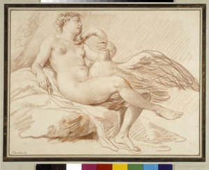 Leda och svanen (sangvin) av Michel-Honore Bounieu
