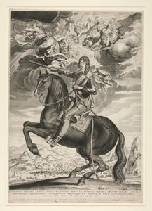 Ridsporträtt av Ludvig XIII (Bourbon) (1601-1603) vid 33 års ålder. Landskapet är efter Callot