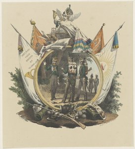 Medaljong med volontärjägare vid universitetet i Utrecht, 1830
