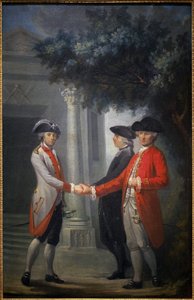 Franska revolutionen: "The Union of Three Orders" eller Trippelunionen. Representation av deputerade för prästen, adelsmannen och tredje staten (tredje staten). Symbolen för Freemaking representeras till vänster Målning av Michel-Nicolas (Michel Nico av Michel Nicolas Perseval