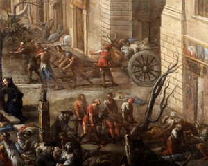 Utsikt över rådhuset (i Marseille) under pesten 1720