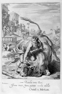 Achelous i form av en tjur besegrades av Hercules, 1655 av Michel de Marolles