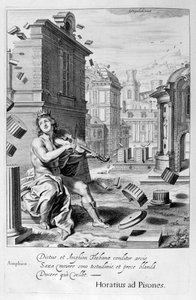 Amphion bygger Thebes murar med musiken från sin violin, 1655 av Michel de Marolles