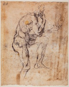 Aktstudie, kopia från Naasons lunett av Michelangelo (after) Buonarroti