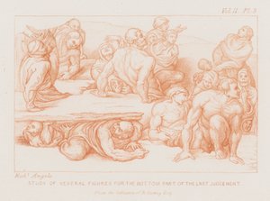 Studie av flera figurer för den nedre delen av The Last Judgment (etsning) av Michelangelo (after) Buonarroti