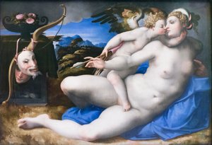 Venus och Amor, efter Michelangelo Buonarroti (olja på panel)
