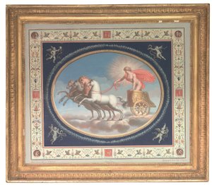 En av fyra dekorativa paneler med Apollo, Mars, Venus och Merkurius i vagnar, omgivna av pompejanska grotesker (kroppsfärg över etsning på papper) av Michelangelo (studio of) Maestri