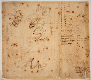 Autografstudier och räkningar av Michelangelo Buonarroti