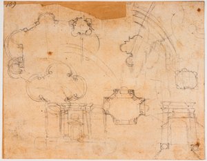 Byggnadsplaner, elevationer och kupolskisser för Sforza-kapellet av Michelangelo Buonarroti