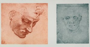 Framifrån av ett ansikte, och ett i profil; teckningar av Michelangelo. Casa Buonarroti, Florens av Michelangelo Buonarroti