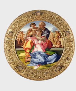 Den heliga familjen med Johannes (Doni Tondo), 1504-05 (se även 156576) av Michelangelo Buonarroti
