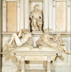 Italien, Florens, Det nya sakristian i Medici-kapellet i San Lorenzo-basilikan i Florens (UNESCO:s världsarv) av Michelangelo Buonarroti