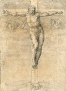 Korsfästelse med två änglar av Michelangelo Buonarroti