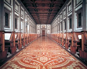 Laurentian Library Hall, arkitekt Michelangelo (1475-1564), Florens, Italien av Michelangelo Buonarroti