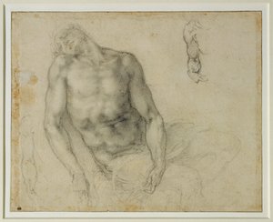 Den döda Kristus och två upprepningar av höger arm ... av Michelangelo Buonarroti