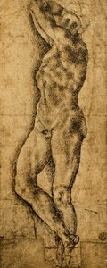 Naken man; teckning av Michelangelo. Louvren, Paris