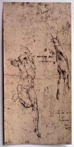 Naken man, armstudie Teckning av Michelangelo Buonarroti dit Michelangelo (Michelangelo eller Michel Ange av Michelangelo Buonarroti