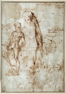Nakenstudie. Michelangelo Buonarroti dit Michelangelo (Michelangelo eller Michel Ange av Michelangelo Buonarroti
