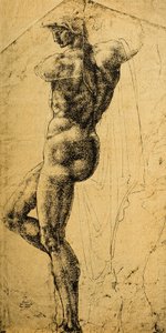 Nakenstudie; teckning av Michelangelo. Louvren, Paris