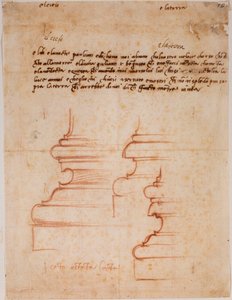 Pelarsocklar till nya sakristian, handskrivna inskriptioner av Michelangelo Buonarroti