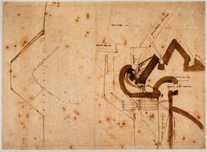 Plan över ett bålverk för Rättvisans port av Michelangelo Buonarroti
