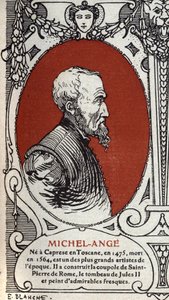 Porträtt av den italienska renässansmålaren Michelangelo Buonarroti dit Michel Ange (Michelangelo eller Michelangelo av Michelangelo Buonarroti