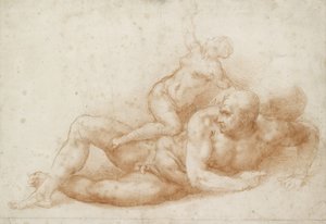 Simson och Delila (röd krita på benvitt papper) av Michelangelo Buonarroti