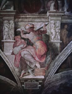 Sixtinska kapellets tak: Libyan Sibyl, c.1508-10 (förrestaurering) av Michelangelo Buonarroti