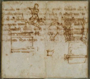 Små skisser av arkitektur och en liten figurstudie, sent 1400-tidigt 1500-tal av Michelangelo Buonarroti