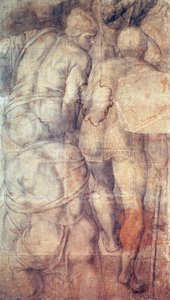 Soldater, av Michelangelo (1475-1564), förberedande tecknad serie (undermålning) för fresk av St Peters korsfästelse skapad i Pauline Chapel i Vatikanpalatset av Michelangelo Buonarroti