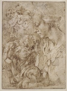 Studier för en helig familj med Johannes Döparen som barn, 1505 av Michelangelo Buonarroti