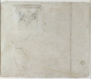 Studier av arkitektoniska detaljer och en grotesk mask, c1490-1560 av Michelangelo Buonarroti