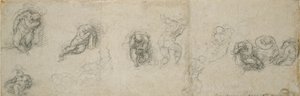 Studier av en sovande apostel och andra figurer, 1500-talet av Michelangelo Buonarroti