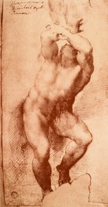 Studera för en av figurerna i den sista domen, teckning av Michelangelo. Gallerie dellAccademia, Venedig av Michelangelo Buonarroti