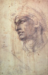 Studie av ett huvud (kol på papper) av Michelangelo Buonarroti