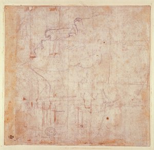 Study of a Head, 1525-26 (sort kridt på papir) (verso) (for recto se 191779) swed av Michelangelo Buonarroti