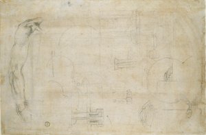 Studie av en mans arm och några arkitektoniska skisser, c1490-1560 av Michelangelo Buonarroti