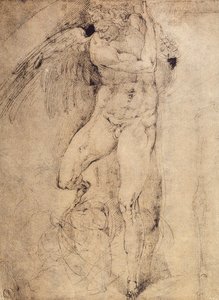 Studie av en ängel för den sista domen: teckning av Michelangelo. Casa Buonarroti, Florens av Michelangelo Buonarroti