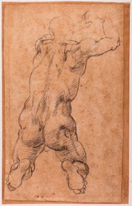 Studie av knäböjande manlig naken av Michelangelo Buonarroti