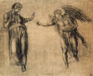 Bebådelsen, teckning av Michelangelo. Cabinet of Drawings and Prints, Uffizi Gallery, Florens av Michelangelo Buonarroti