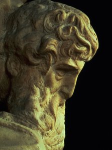 Segerns geni av Michelangelo Buonarroti 1475-1564 detalj av ett oavslutat huvud, 1527-28 marmor se 52671