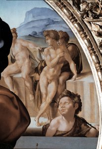 Tondo Doni: The Holy Family with Saint John the Baptist Child, detalj - 1504-06 (olja på panel) av Michelangelo Buonarroti