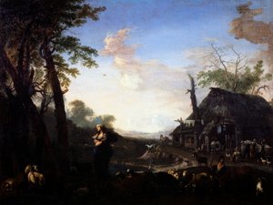 Erminia bland herdarna, av Michelangelo Cerquozzi känd som Michelangelo delle Battaglie(1602-1660), olja på duk, 75x97 cm.