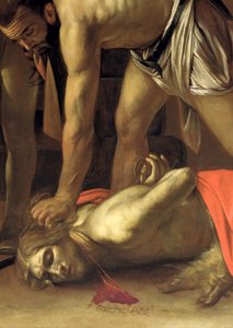 The Decapitation of St. John the Baptist, 1608 olja på duk detalj av 127654 av Michelangelo Merisi Caravaggio